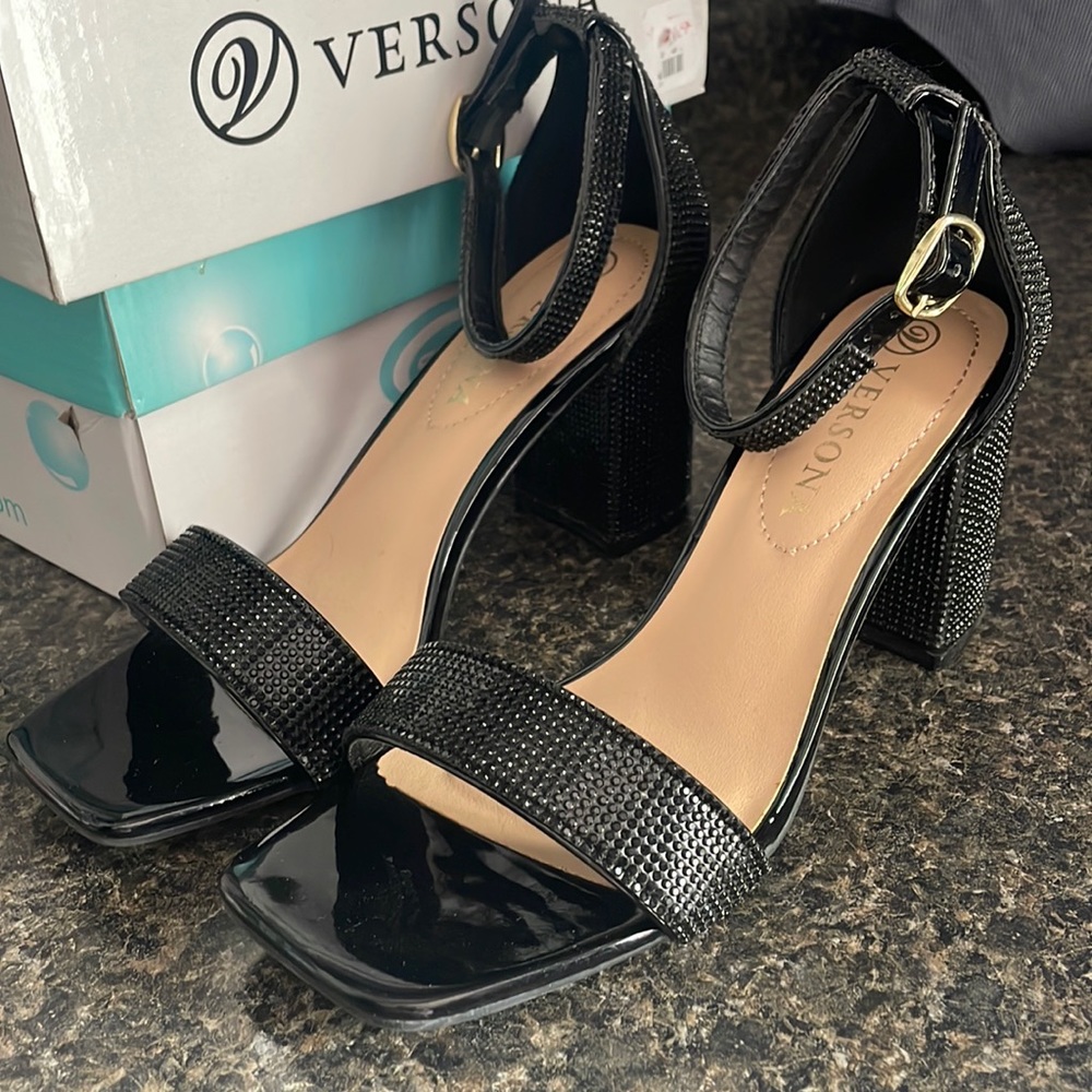 Black rhinestone 2 1/2 inch heels